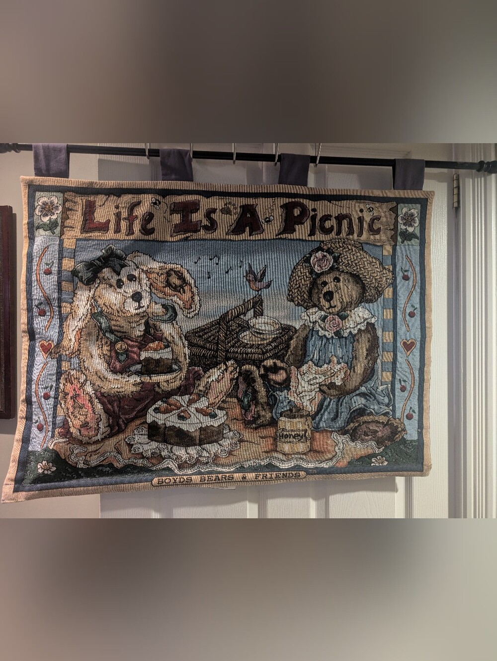 BOYDS BEARS & FRIENDS Life Is A Picnic Tapestry Wall Hanging 35 x 25 Vintage